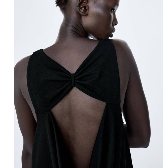 ZARA DRAPED BACK MAXI DRESS BLACK M - Picture 3 of 15